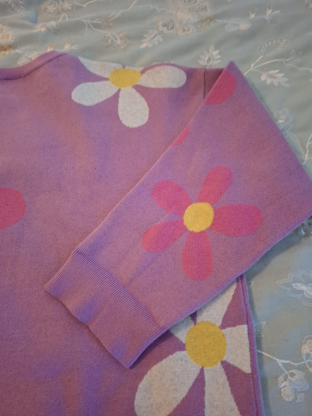 Disney Lilac Daisy Duck Crewneck Sweater with Pink Bow & Yellow Accents - Picture 9 of 13